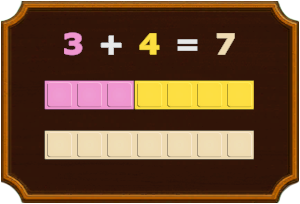 3+4 illustrated using CRA Math Blocks